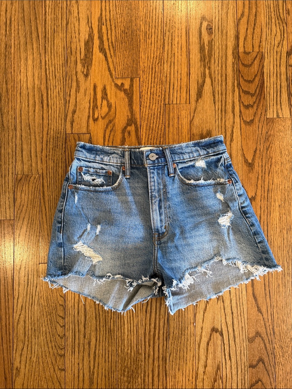 Distressed High-Waist Blue Denim Shorts